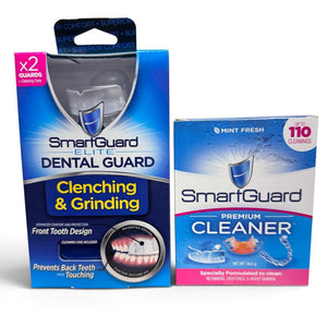 SmartGuard Elite Dental Guard box beside SmartGuard Premium Cleaner box on white background