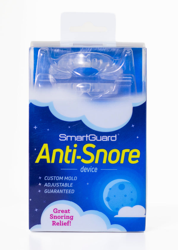 SmartGuard Anti-Snore device retail box with clear window showing the mouthpiece inside